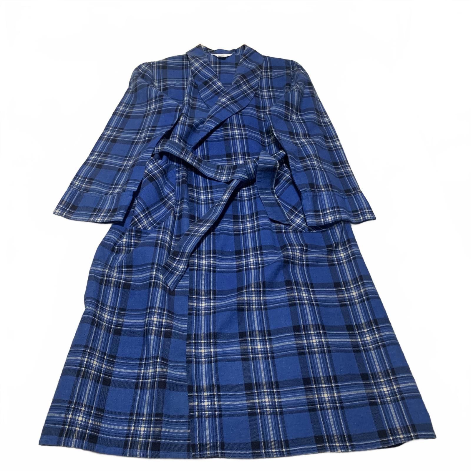 Other VTG 90s Harecourt Men's M Blue Plaid Cotton Robe with Belt Size ONE SIZE - 12 Thumbnail