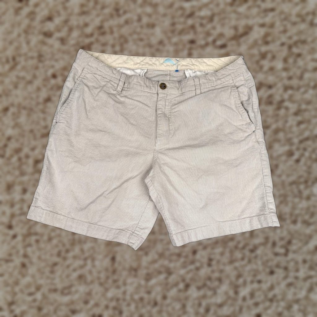 Tommy Bahama Tommy Bahama Shorts Mens 36 Beige Striped Cotton Chino Flat Front Zip Pockets Casual Summer Mens Size US 36 / EU 52 - 1 Thumbnail