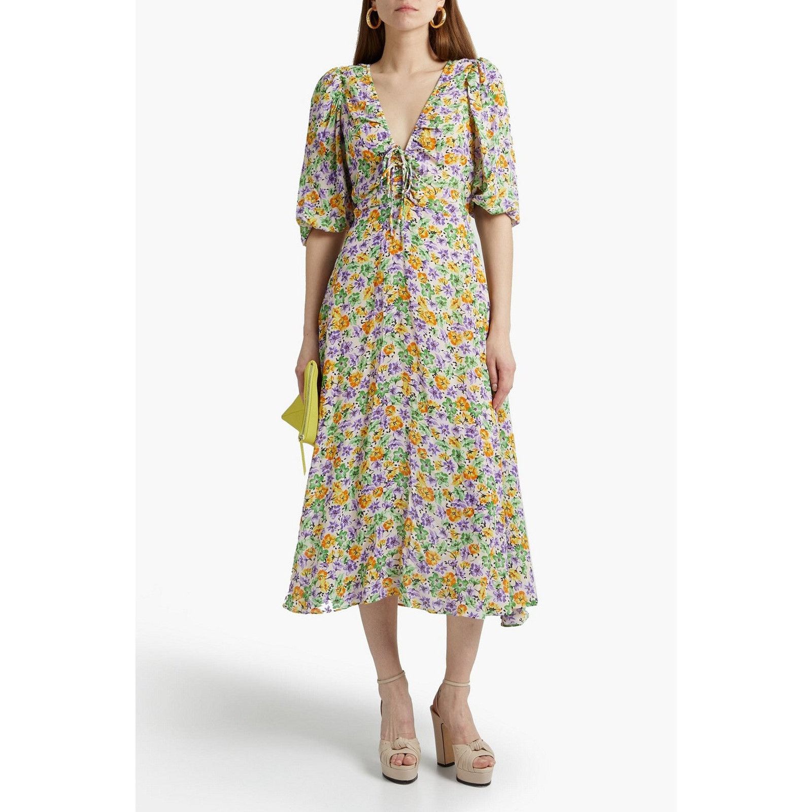 NICHOLAS NICHOLAS Danielle Lace-Up Ruched Floral-Print Crepe Midi Size S / US 4 / IT 40 - 1 Thumbnail