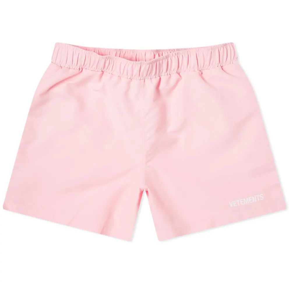 image of Vetements Logo Swim Shorts in Baby Pink, Men's (Size 32)