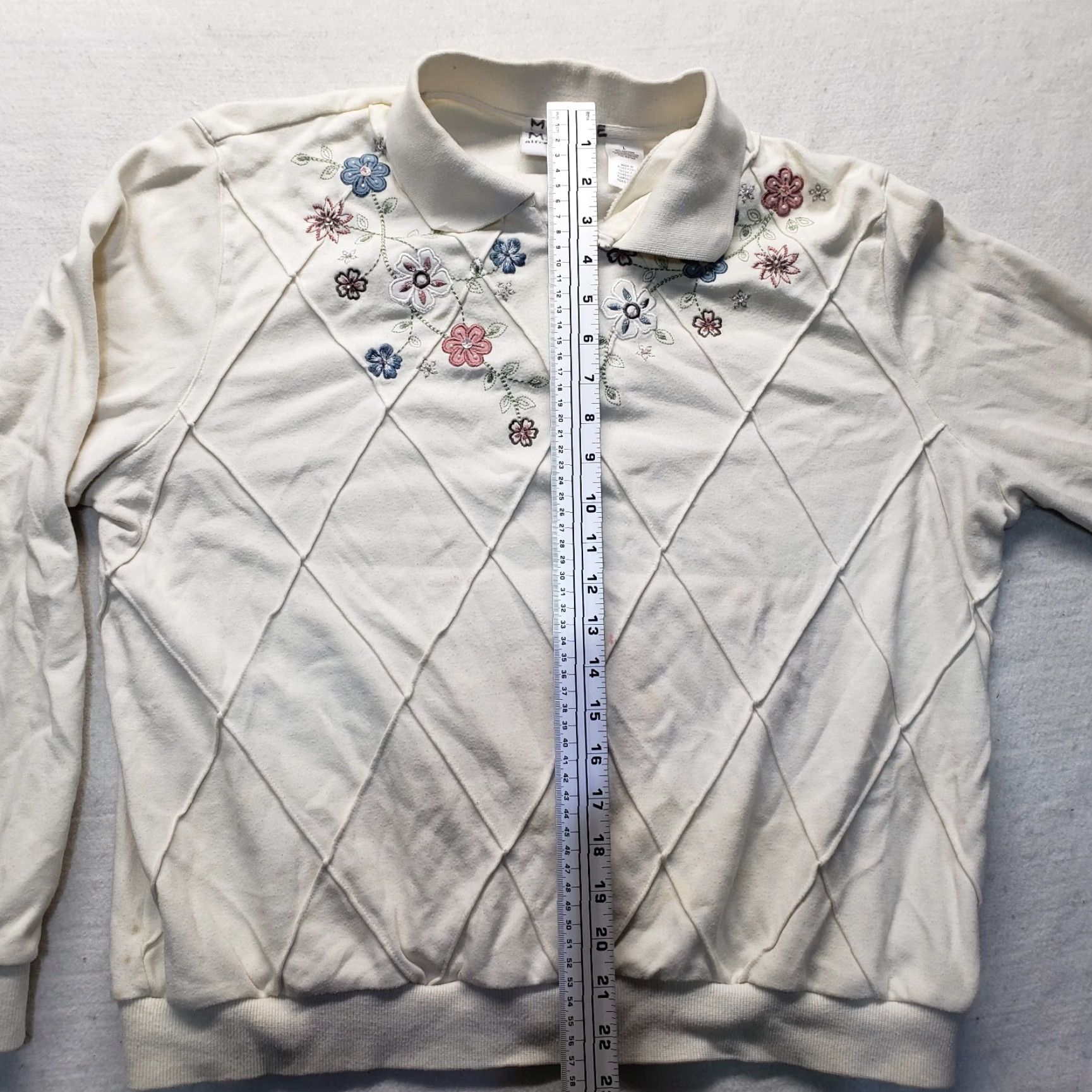 Vintage VINTAGE Alfred Dunner Women's Sweater Top 1/4 Zip Floral White Size Large Girl Size L / US 10 / IT 46 - 7 Thumbnail