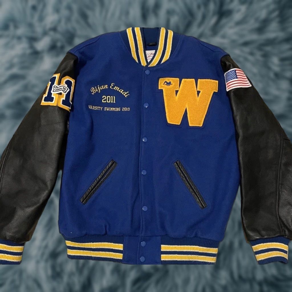 Vintage VINTAGE Wildcats Varsity Letterman Jacket M USA Blue Wool Striped Bomber Jacket 90s 2000s Grunge College School Football Track & Field Athletic Mens Size US M / EU 48-50 / 2 - 1 Thumbnail
