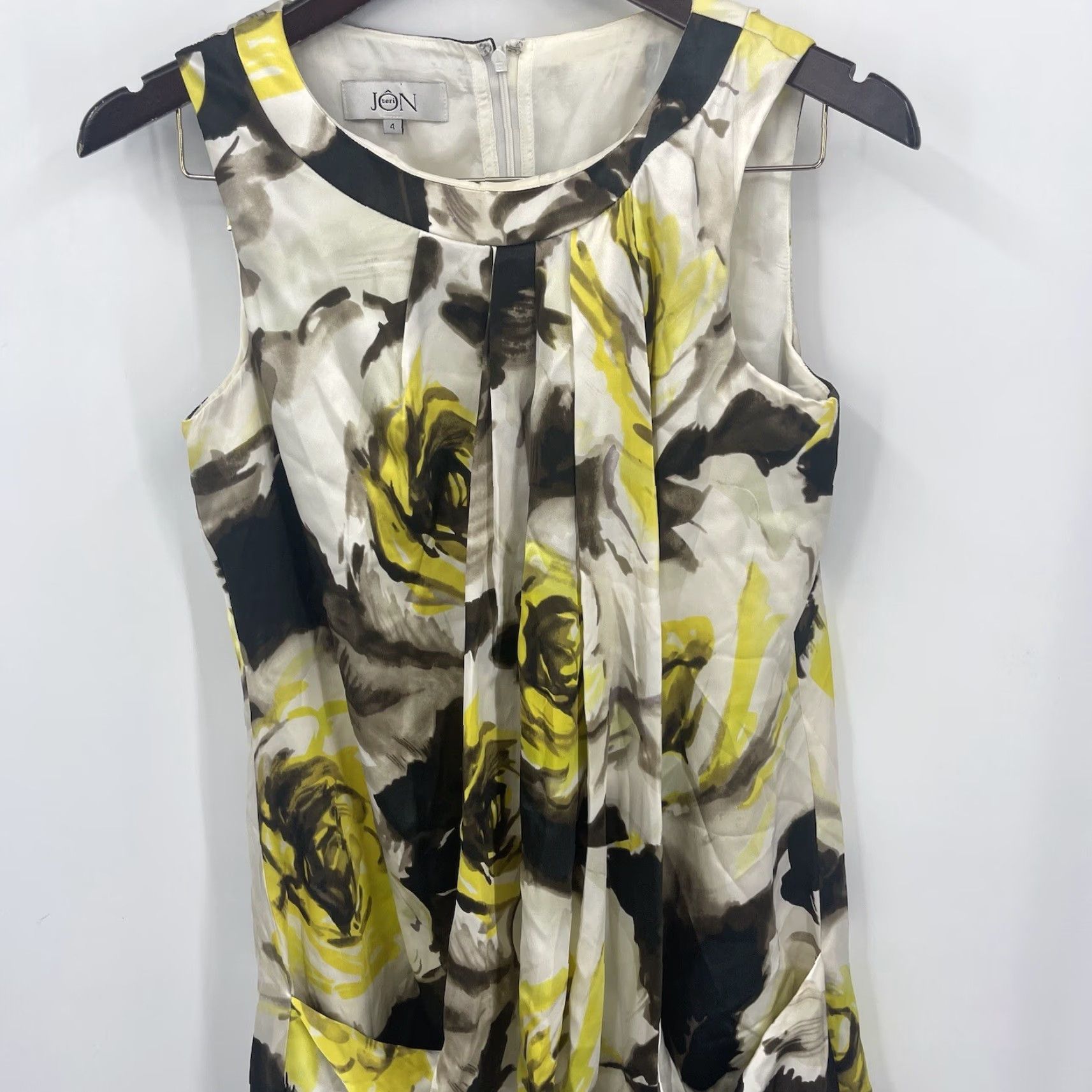 Vintage Rickie Freeman Teri Jon Dress Womens 4 Silk Yellow Bubble Mini Sundress Boat Neck Sleeveless Zip Floral 90s Theme Womens Size S / US 4 / IT 40 - 2 Thumbnail