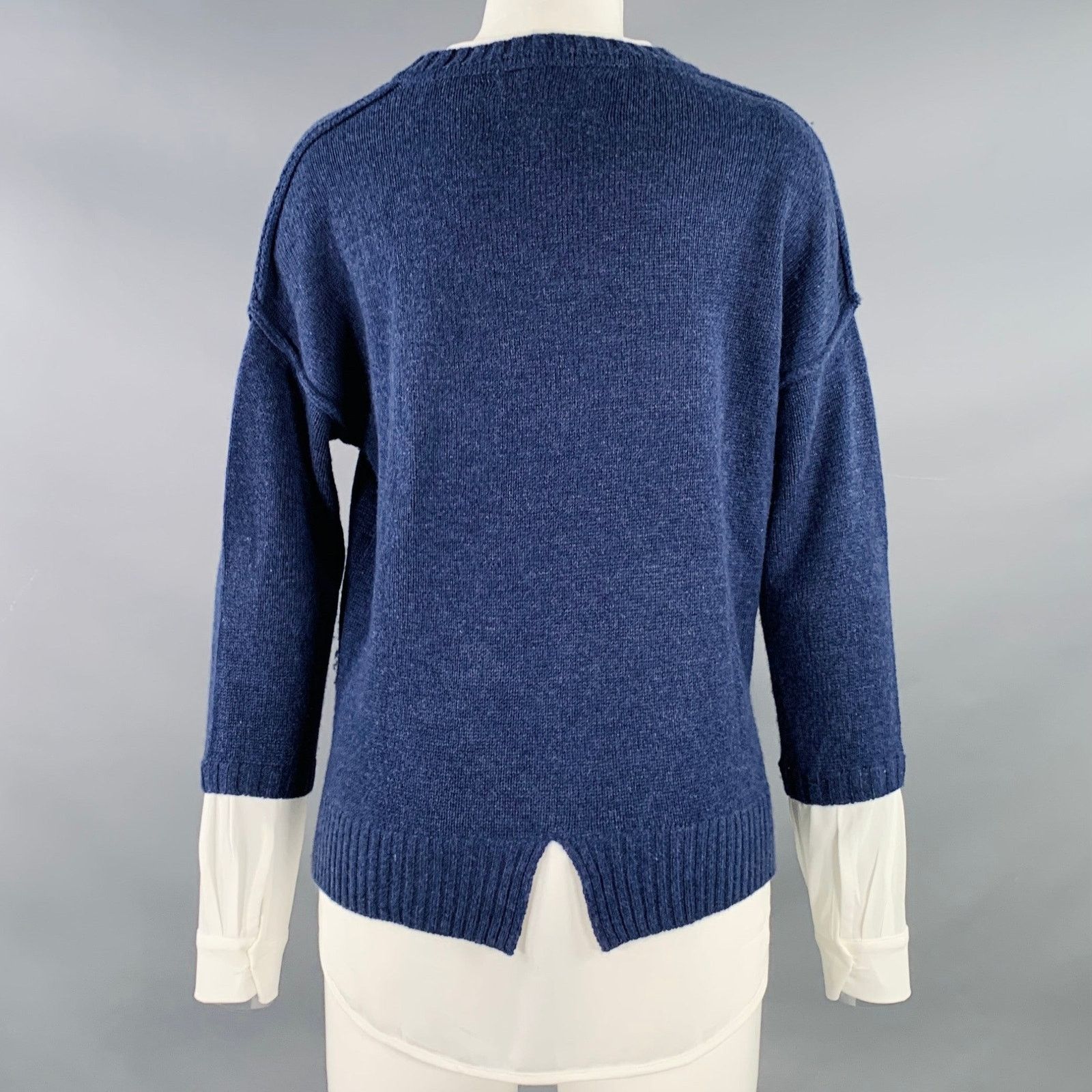 Brochu Walker Blue Cream Wool Cashmere Oversized Faux Layer Pullover Size S / US 4 / IT 40 - 3 Thumbnail