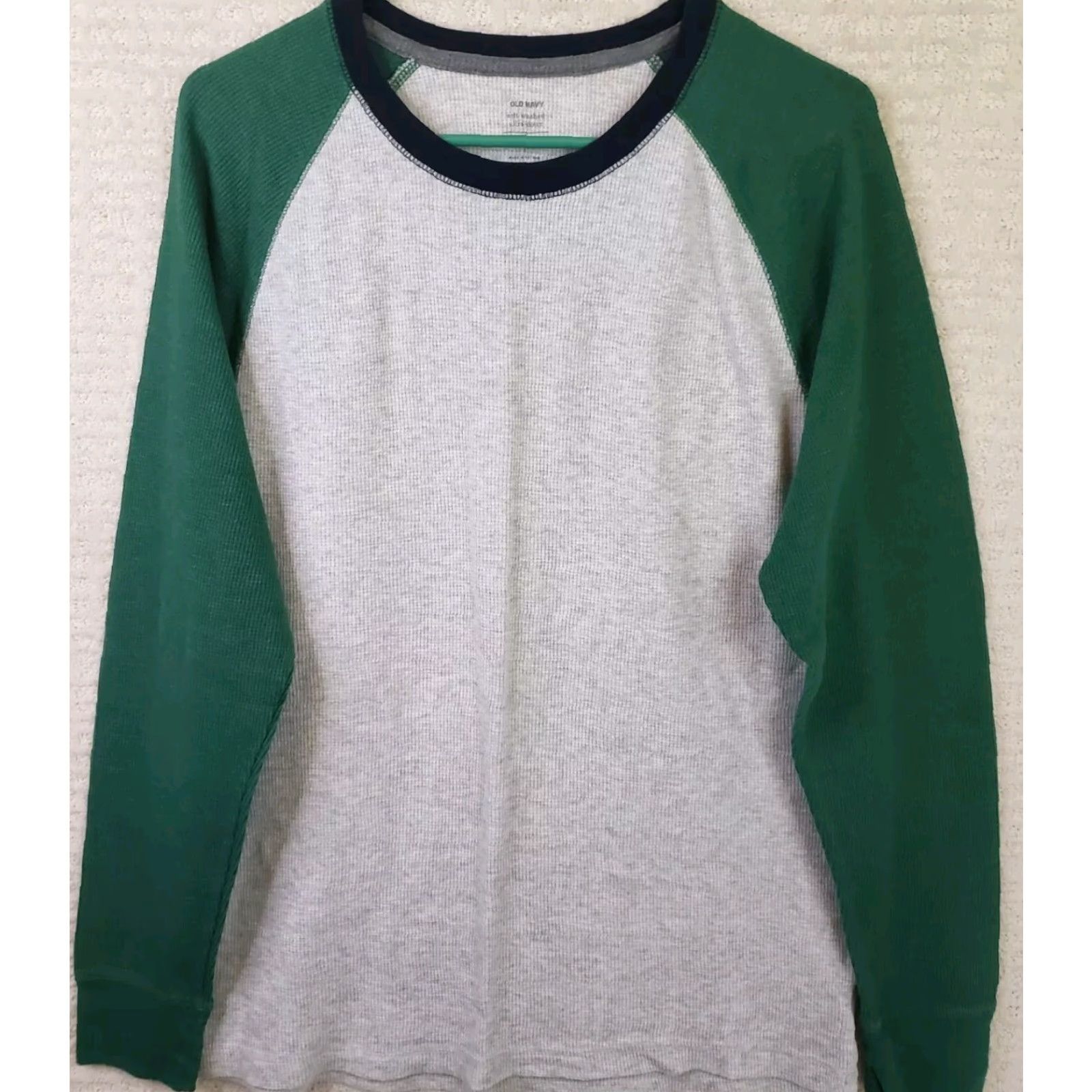 Old Navy Old Navy Shirt Men's L Gray Green Waffle Knit Thermal Crew Neck Long Sleeve Baseball Style T-shirt Size US L / EU 52-54 / 3 - 2 Thumbnail