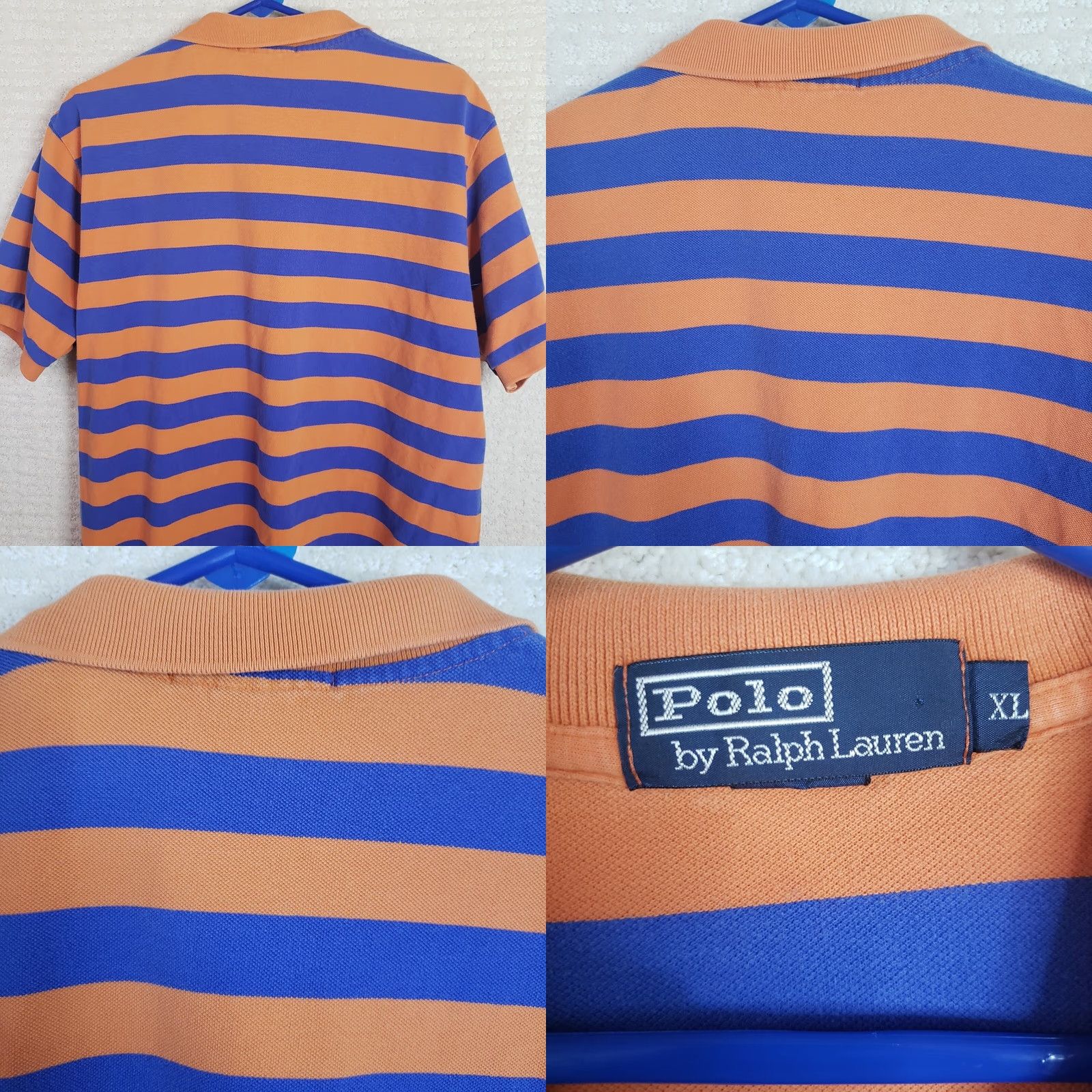 Ralph Lauren Polo Ralph Lauren Polo Golf Shirt XL Orange Blue Stripe Knit Cotton Short Sleeve Collared Button Logo Green Pony Mens Golf Classic Preppy Vintage No Size US XL / EU 56 / 4 - 8 Thumbnail