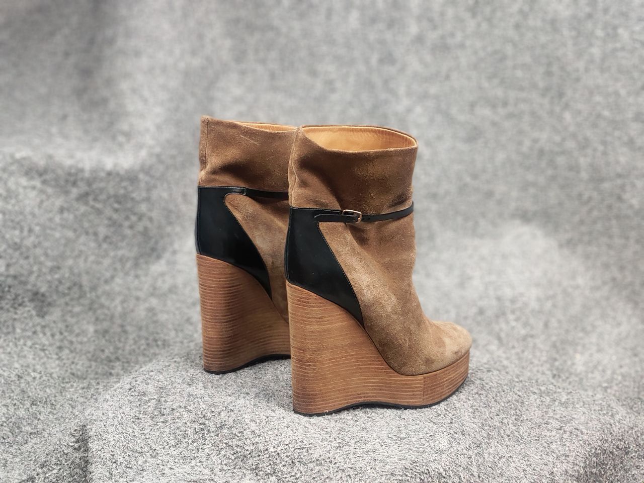 Chloé Marron Suede Beige Wedge Wooden Platform Heel Boots