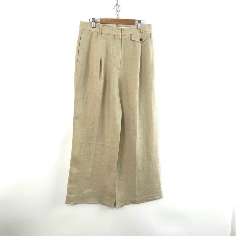 Loro Piana LORO PIANA Ladies Khaki Linen Straight Leg Trousers Size 28" / US 6 / IT 42 - 1 Thumbnail