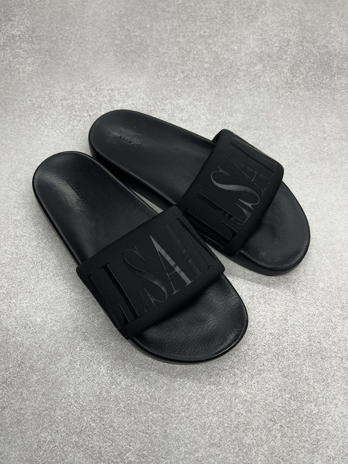 Allsaints Mens AllSaints Black Sliders Big Logo Size US 8 / EU 41 - 1 Thumbnail