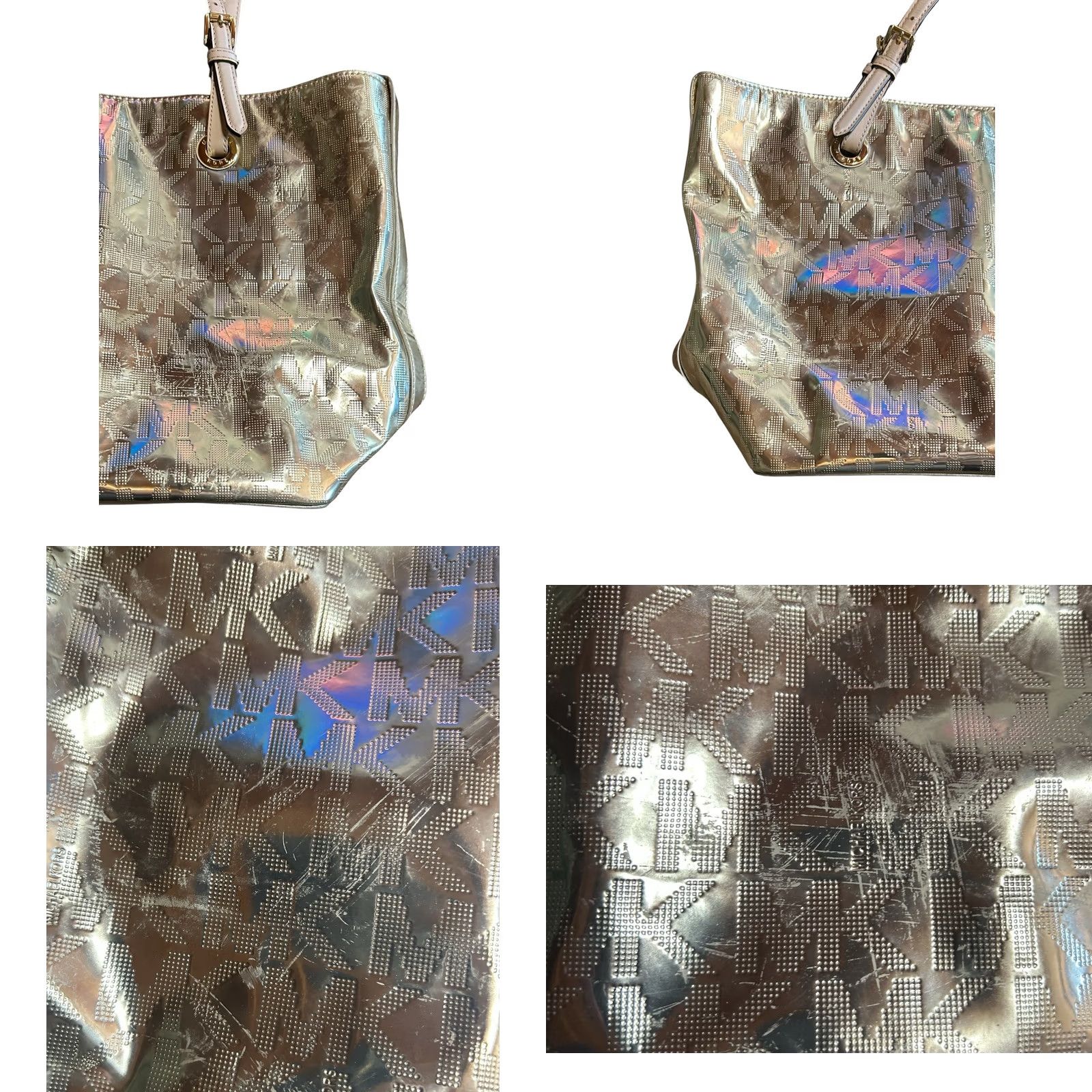 Vintage Michael Kors Gold Metallic MK Logo Tote Large ShoulderBag Purse W/Dust Cover See Size ONE SIZE - 9 Thumbnail