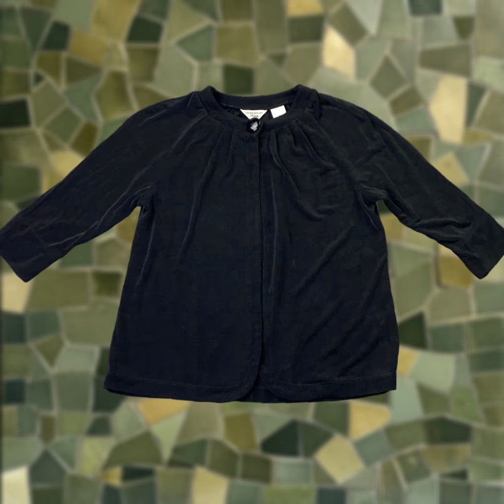 Laura Ashley VINTAGE Laura Ashley Womens Shirt Cardigan Open Long Sleeve Black Petite PS Velvet Solid Round Neck Womens Cardigan 90s? Size S / US 4 / IT 40 - 1 Thumbnail