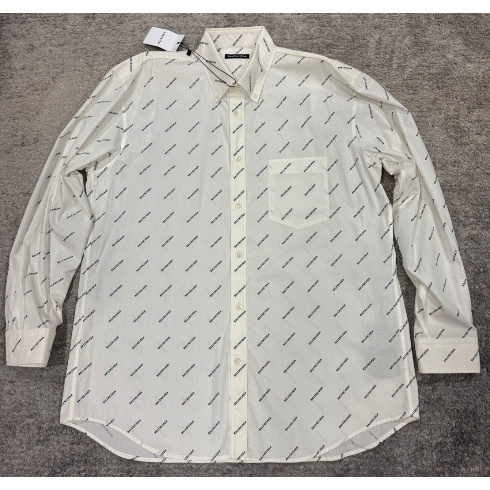 Balenciaga Balenciaga White Black All Over Logo Long Sleeve Button Up Size US M / EU 48-50 / 2 - 4 Thumbnail