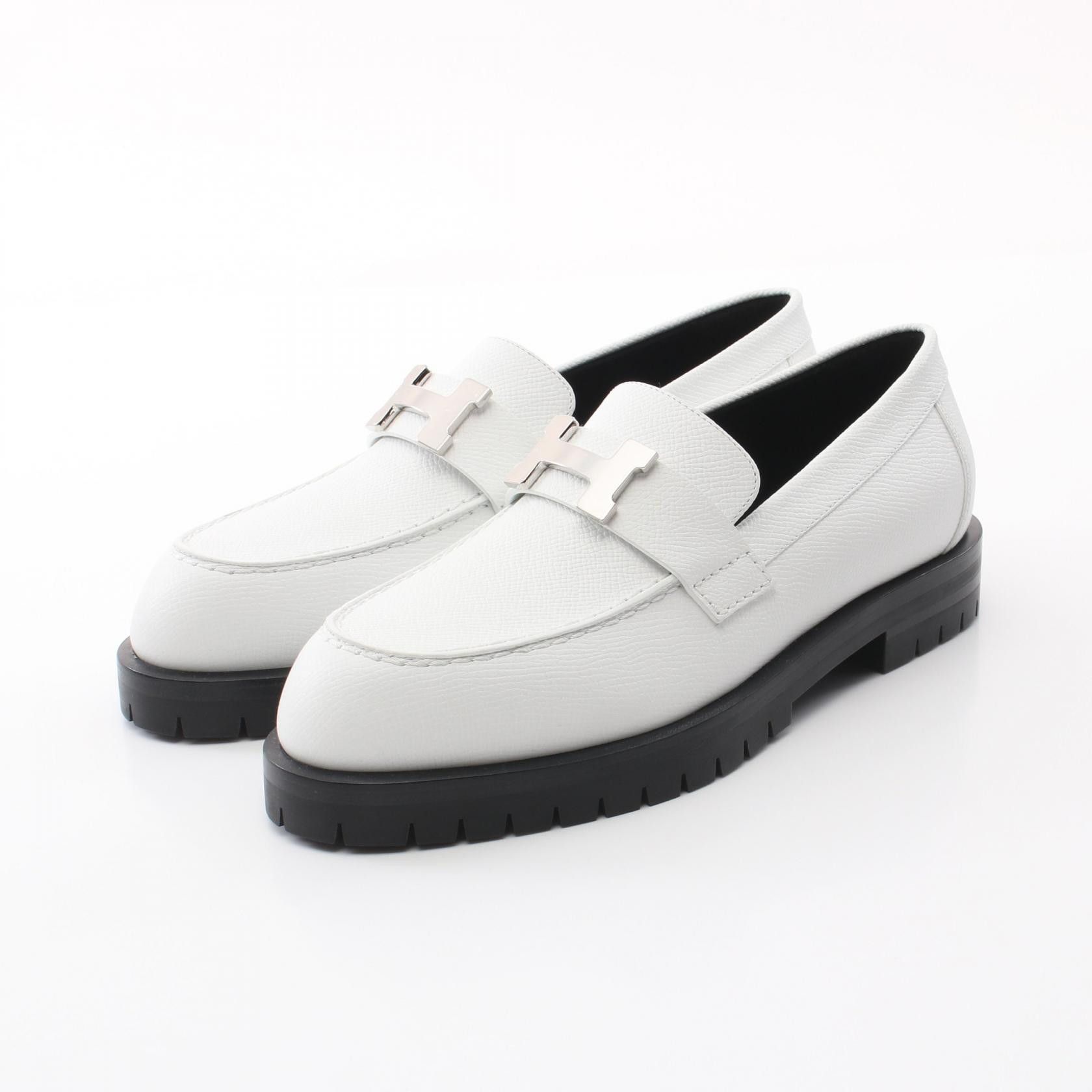 Hermes Hermes Faubourg Epsom Loafers Leather Shoes in White, Women's
