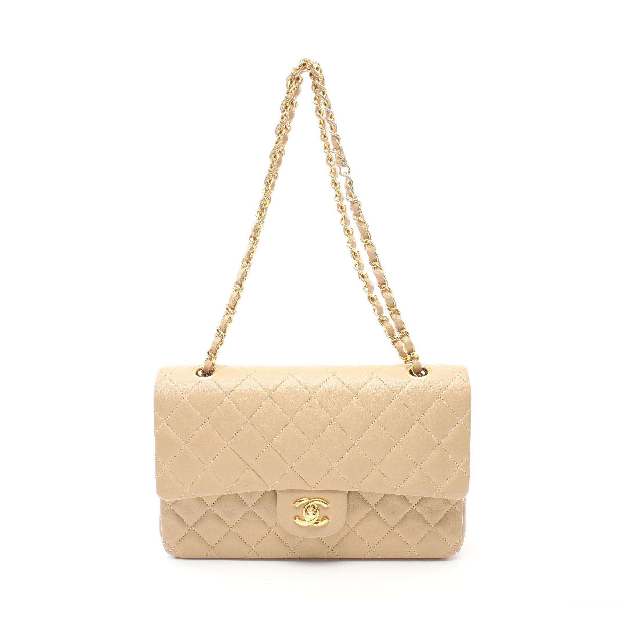 Chanel Chanel Matelasse Double Flap Chain Shoulder Bag Lambskin Beige Gold Hardware Size ONE SIZE - 1 Thumbnail