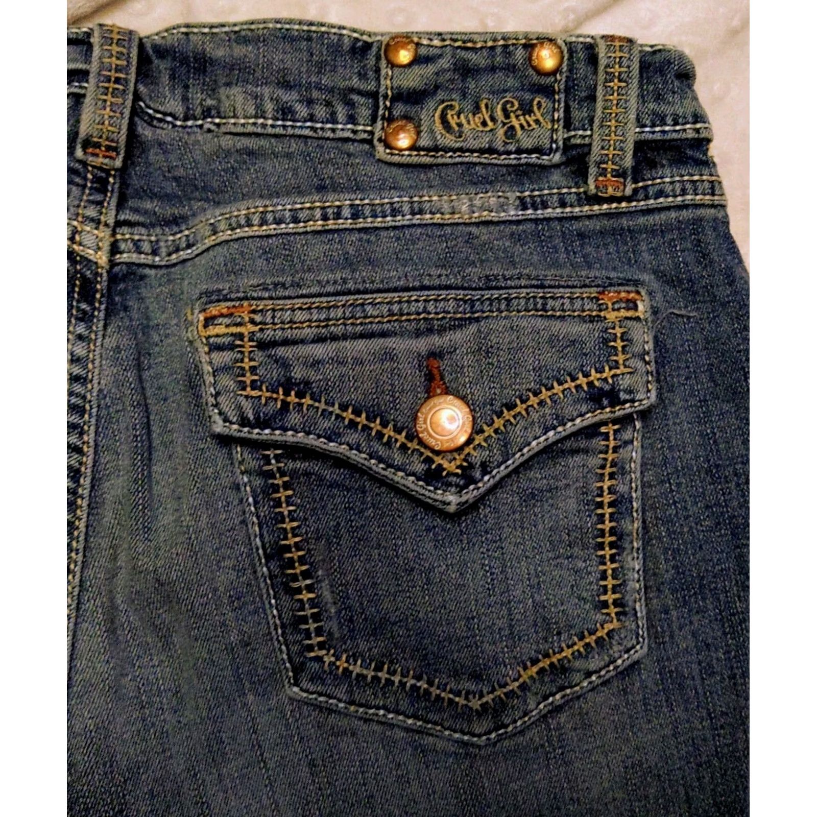 Vintage Cruel Girl Georgia Relaxed Boot Jeans Womens 11L 32x34 Low Rise Blue Denim 5-Pocket Stretch Bootcut Western Southwestern Mens Womens Girls Size 32" / US 10 / IT 46 - 7 Thumbnail