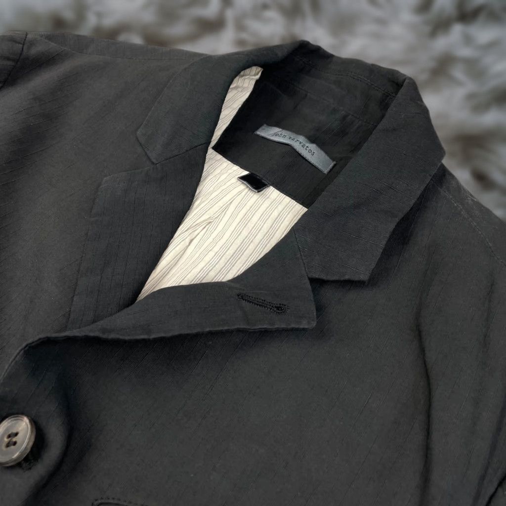 John Varvatos Men's Jacket 40R Black Cotton/Linen Military Officer Coat Made in Italy Single-Breasted Regular Mens