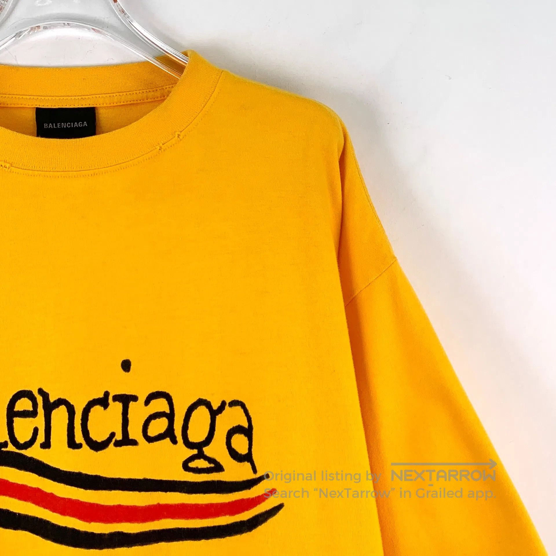 Balenciaga Balenciaga Yellow logo lettered print cotton crew neck sho Size US M / EU 48-50 / 2 - 3 Thumbnail