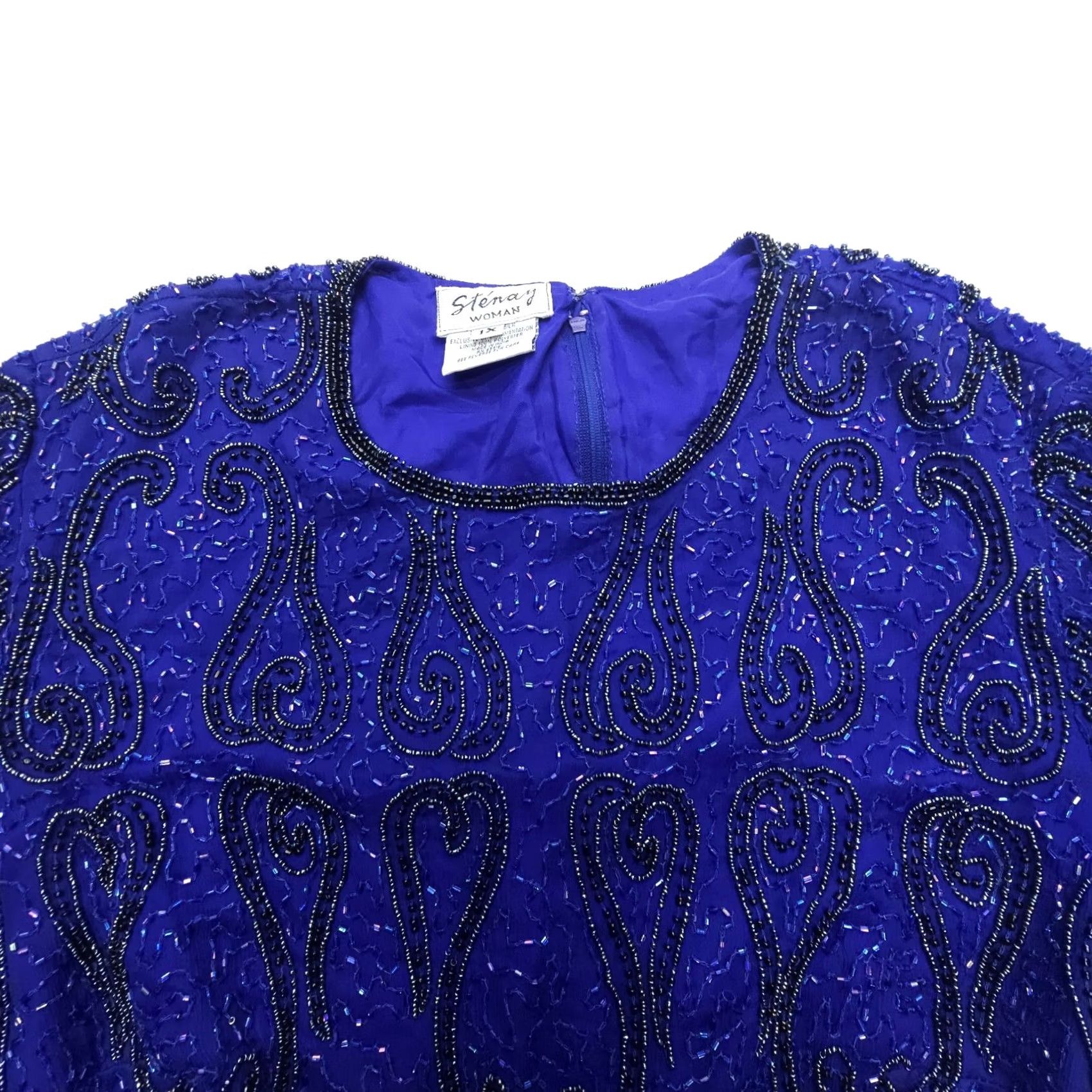 Vintage VINTAGE Stenay Silk Jacket Beaded Lined Paisley 1X Blue Black Short Sleeve Zip Womens Jacket Size XL / US 12-14 / IT 48-50 - 4 Thumbnail