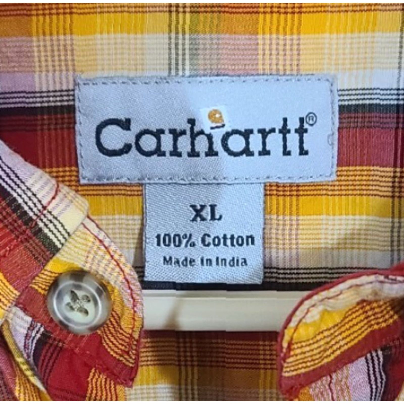 Carhartt Carhartt Shirt Men XL Plaid Long Sleeve Button Pocket XLarge Cotton Yellow Mens Size US XL / EU 56 / 4 - 3 Thumbnail