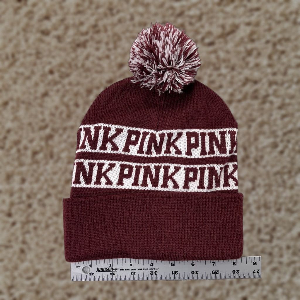 Victoria's Secret Victoria's Secret Beanie Toque Adult One Size Burgundy White Pom Acrylic Size ONE SIZE - 1 Thumbnail
