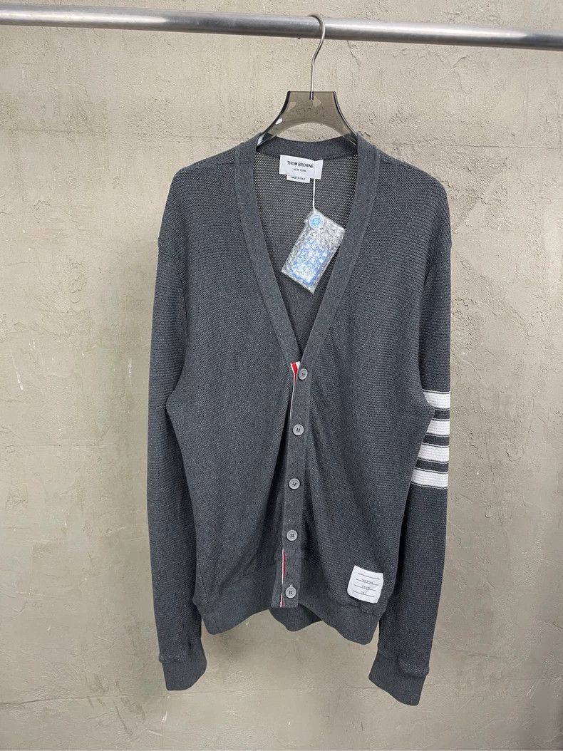 Thom browne Gray four-striped knitted cardigan jacket 2504-
