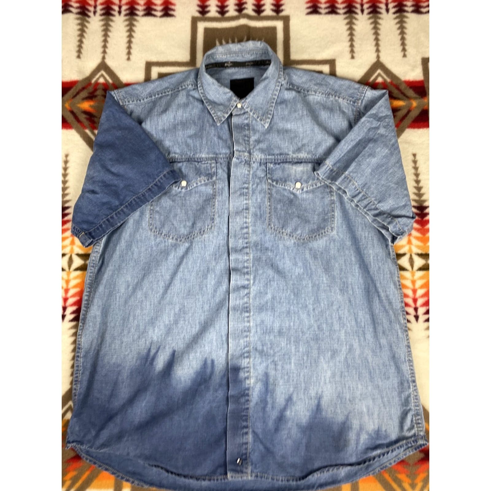 Sean John VINTAGE Sean John Denim Jean Shirt Short Sleeve XL Mens Blue Button Snap Shirt Size US XL / EU 56 / 4 - 3 Thumbnail