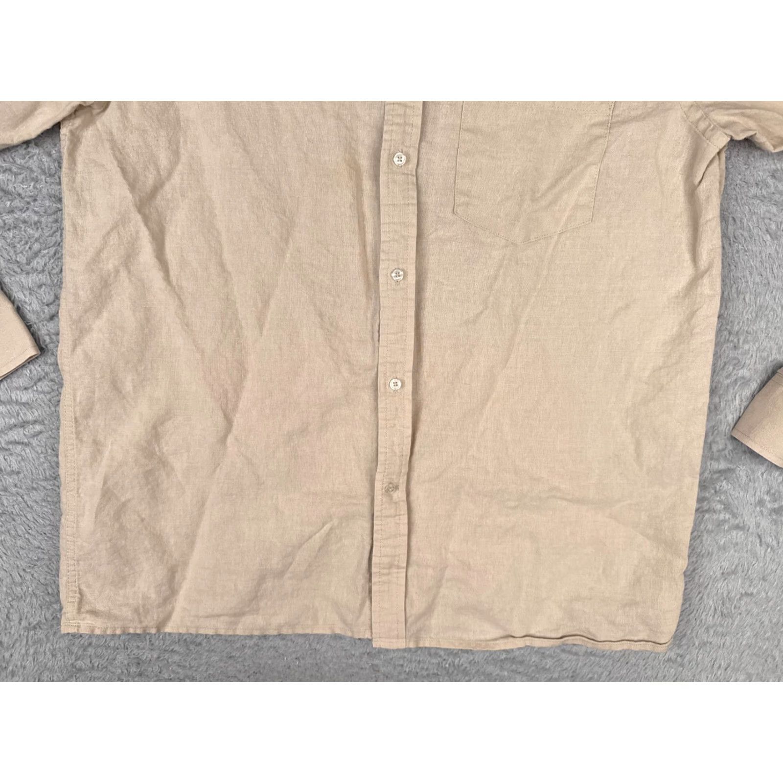 Vintage August Silk Button-Up Shirt Men Medium Beige 100% Cotton Long Sleeve Pockets Casual Workwear All Seasons Fall Spring Summer Winter (M) Mens Size US M / EU 48-50 / 2 - 5 Thumbnail