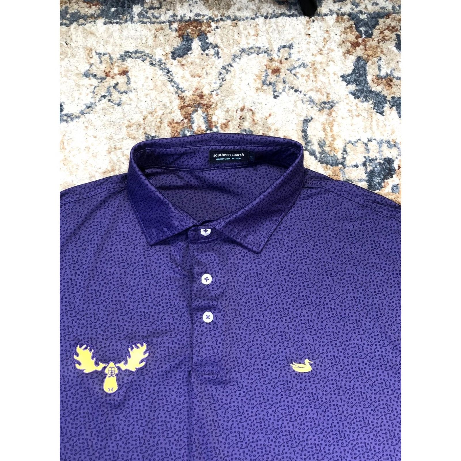 Vintage Southern Marsh Polo Shirt Mens L Purple Barstool Moose Print Short Sleeve Size US L / EU 52-54 / 3 - 2 Thumbnail