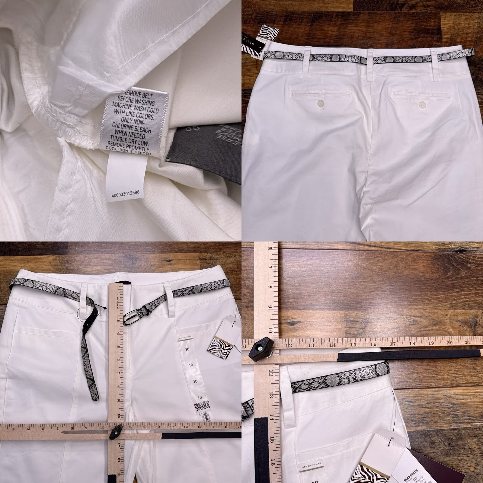 Vintage Dana Buchman Capri Pants Womens 10 White High Rise Stretch Belt New Size 32" / US 10 / IT 46 - 8 Thumbnail