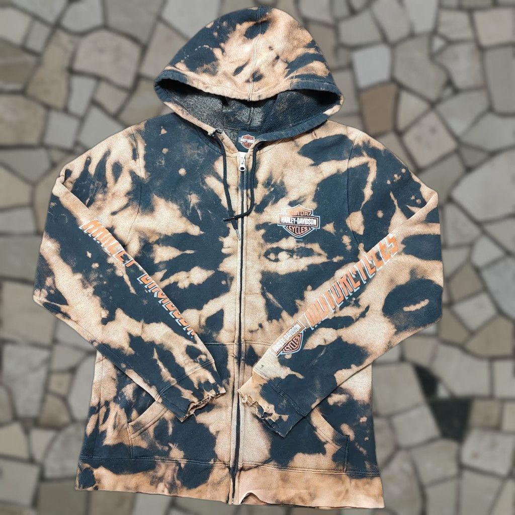Harley Davidson Harley-Davidson Womens Sweatshirt Full Zip Hoodie S Black Biker Tie Dye Acid Wash Motorcycle Grunge Size S / US 4 / IT 40 - 1 Thumbnail