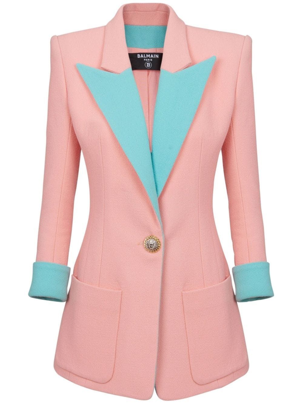 Balmain o1s1wg110825 Two Tone Virgin Wool Jacket in Pink Size M / US 6-8 / IT 42-44 - 2 Thumbnail