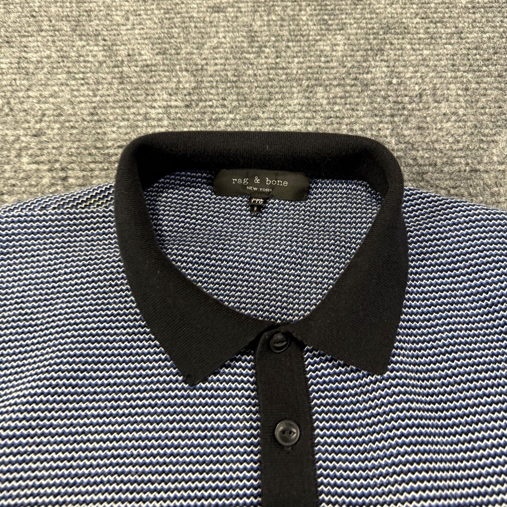 Rag & Bone rag & bone Shirt Mens 2XL Blue Polo Black Knit Stripe Heavyweight Stretch Size US XXL / EU 58 / 5 - 4 Thumbnail