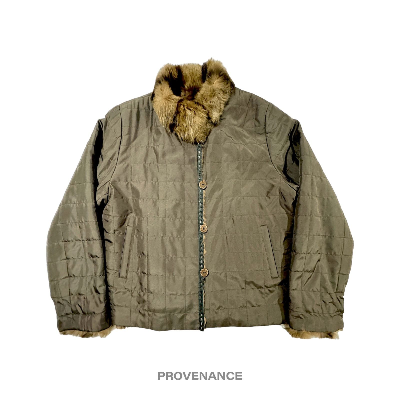 Balmain 🔴 Balmain Reversible Rabbit Fur Jacket - Olive/Brown M W12 Size M / US 6-8 / IT 42-44 - 2 Thumbnail
