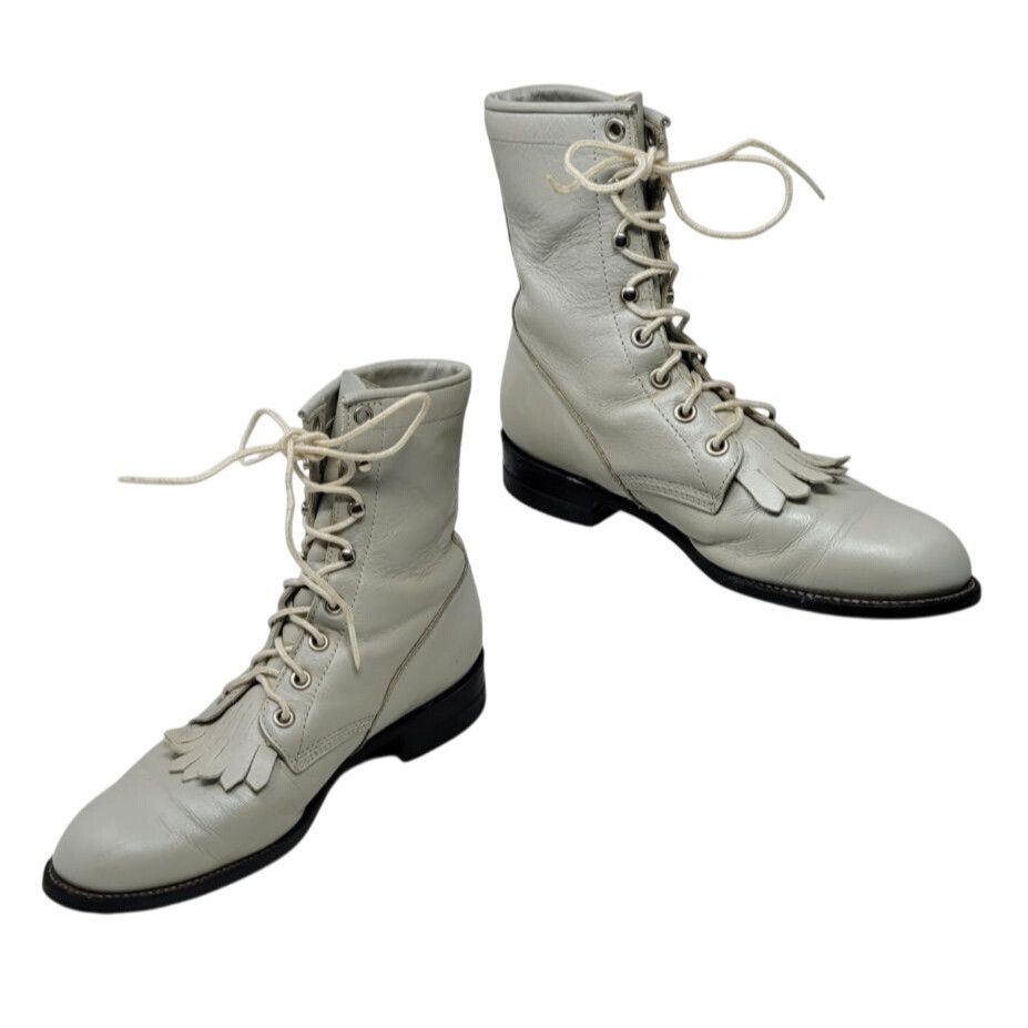 Vintage Vtg Roper Kiltie Boots USA Leather Western Combat Boots Lace Size US 5.5 / IT 35.5 - 1 Thumbnail