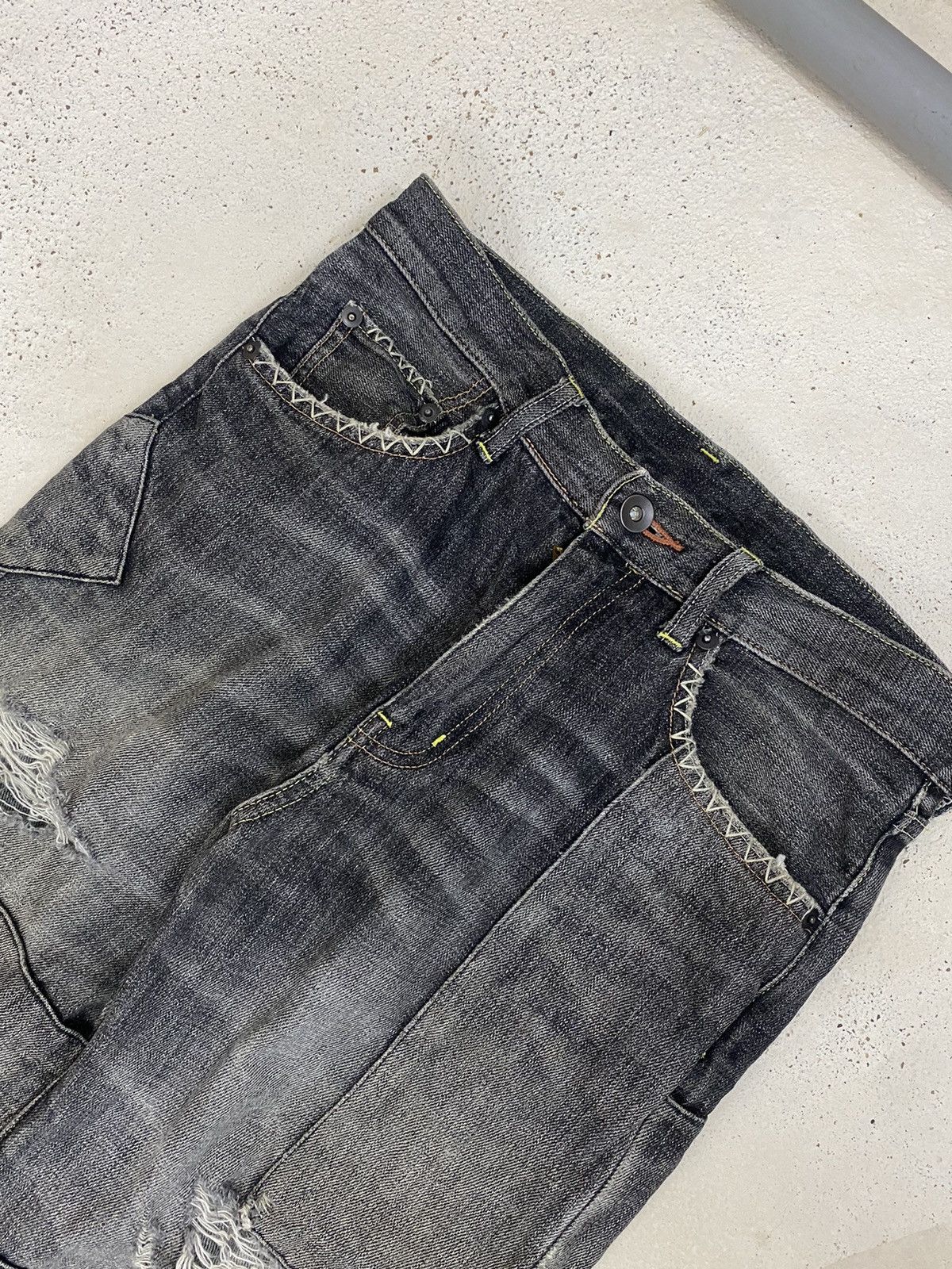 If Six Was Nine × Japanese Brand × Le Grande Bleu (L.G.B.) Uniqlo Edition Custom Patchwork Black Stone Washed Distress Size US 28 / EU 44 - 8 Thumbnail