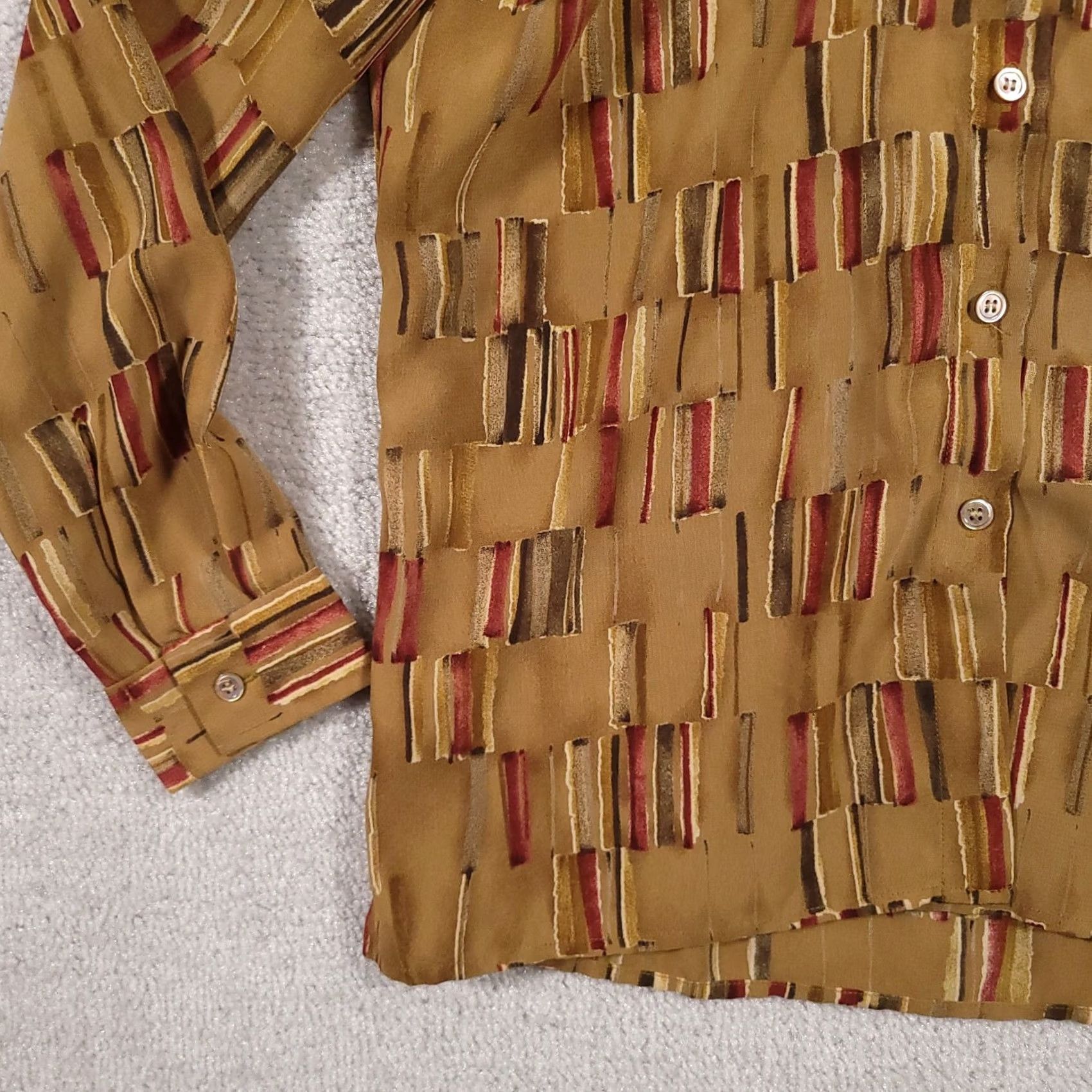 Liz Claiborne VINTAGE Liz Claiborne Button Up Shirt Women's 12P Petite Brown Geometric All Over Print Size XL / US 12-14 / IT 48-50 - 4 Thumbnail