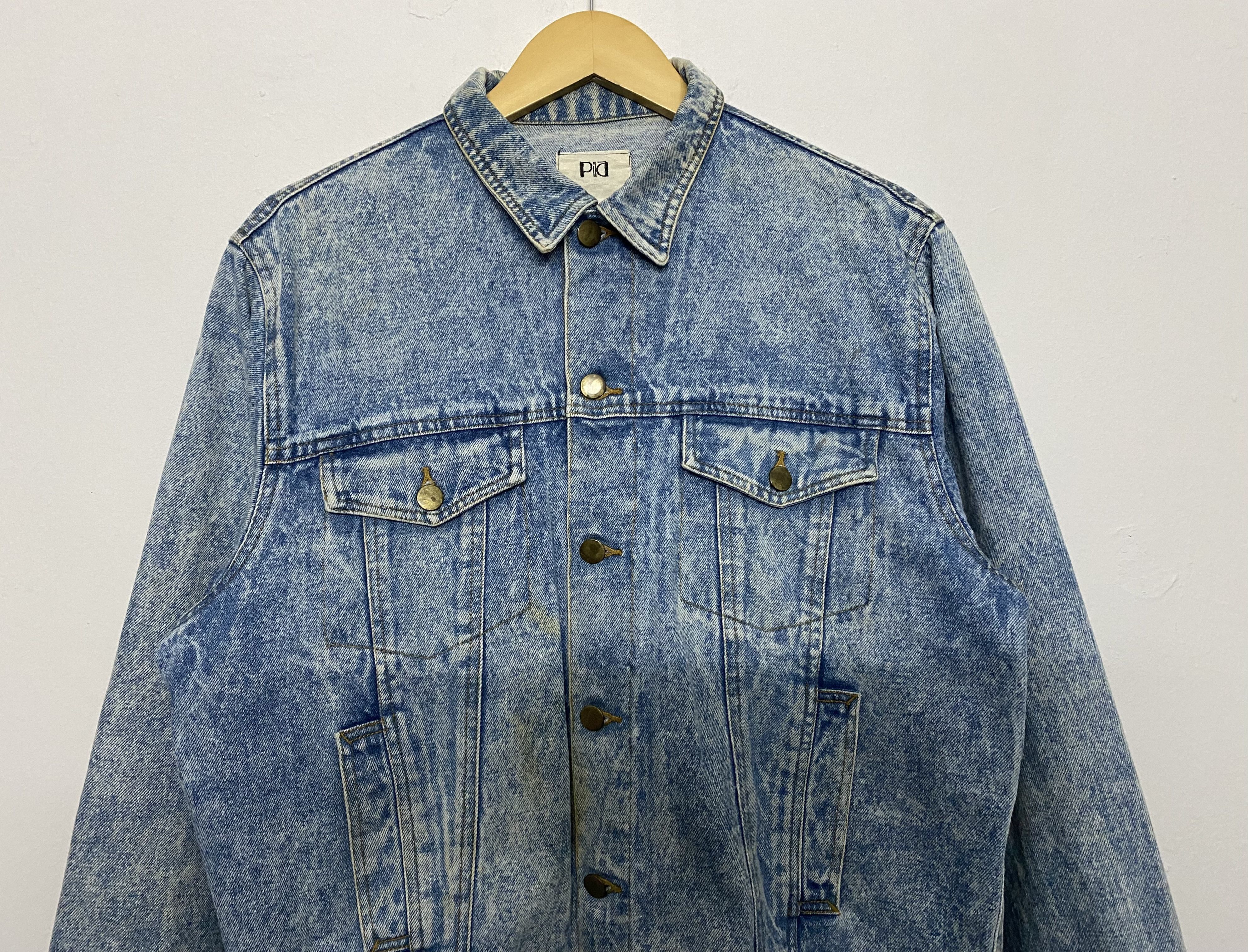 Vintage 80s Japanese PIA Acid Wash Denim Trucker Jacket Size US L / EU 52-54 / 3 - 3 Thumbnail