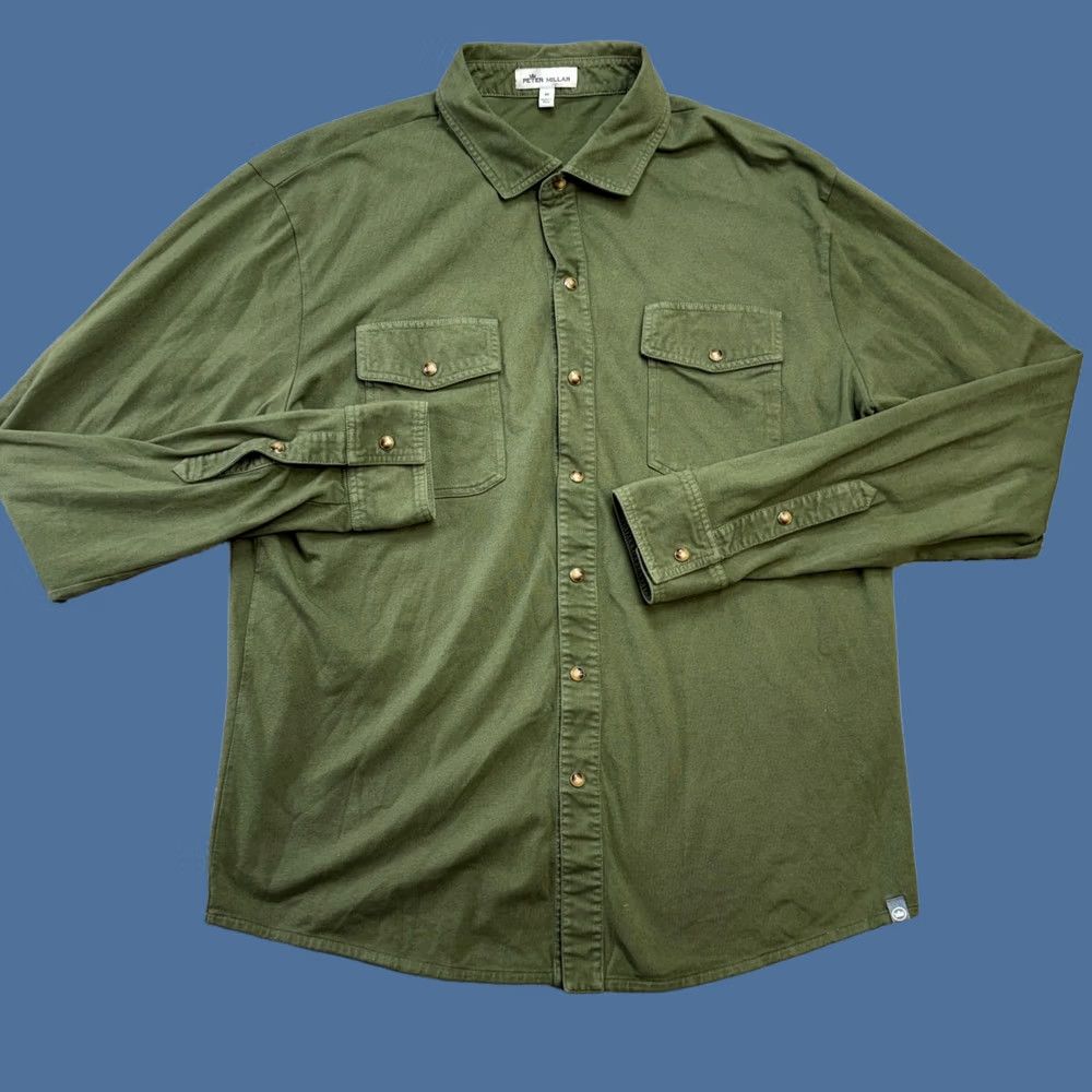 Peter Millar Peter Millar Shirt Mens M Green Crown Lava Wash Jersey Pearl Snap Stretch Long Sleeve Collared Button-Up Cotton Spandex Casual Western 90s? Size US M / EU 48-50 / 2 - 1 Thumbnail