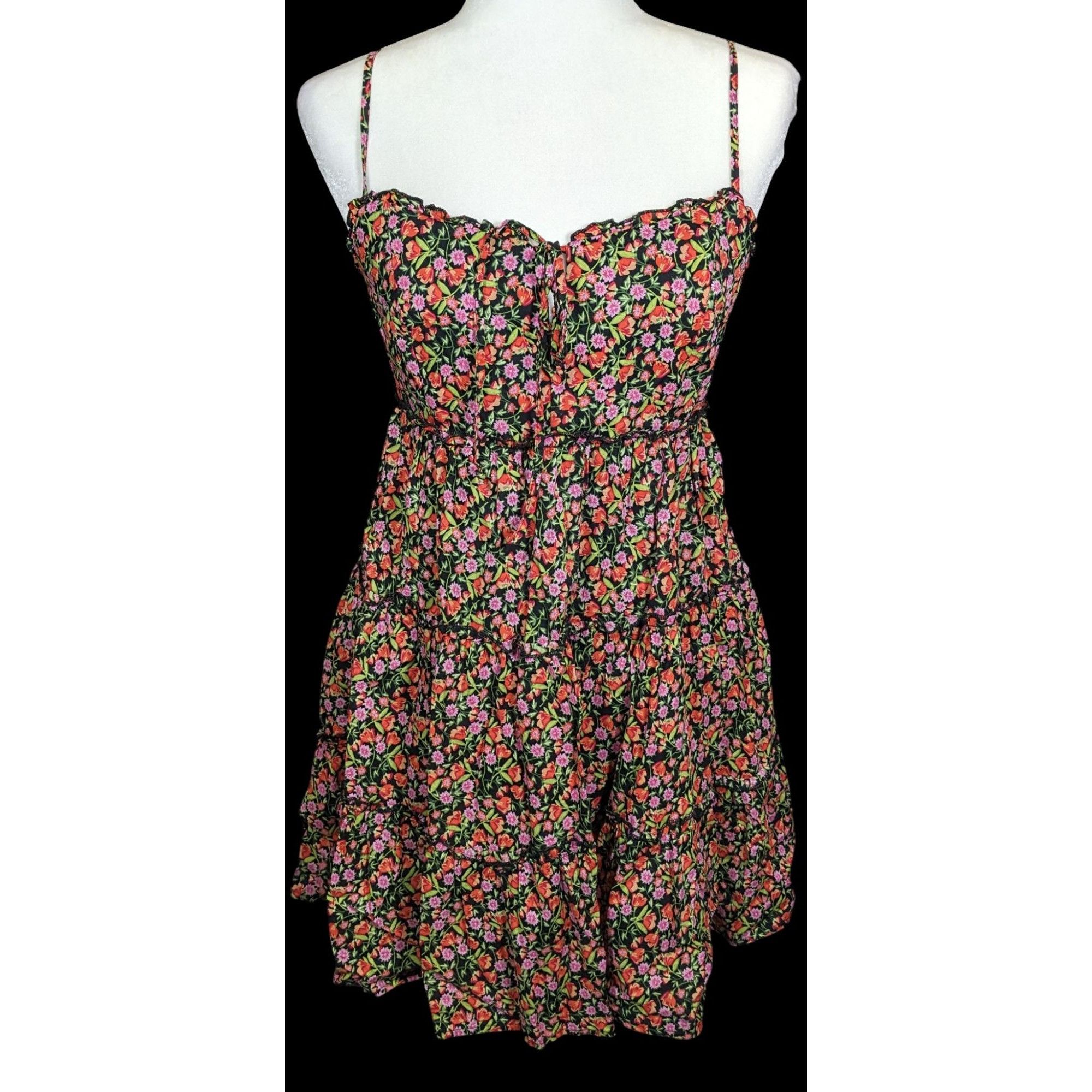 Other B. Darlin Tiered Floral Black and Pink Dress Size XL / US 12-14 / IT 48-50 - 1 Thumbnail