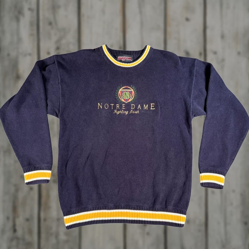 Jansport VINTAGE JanSport Notre Dame Sweater Mens Large Navy Blue Fighting Irish Knit Size US L / EU 52-54 / 3 - 1 Thumbnail