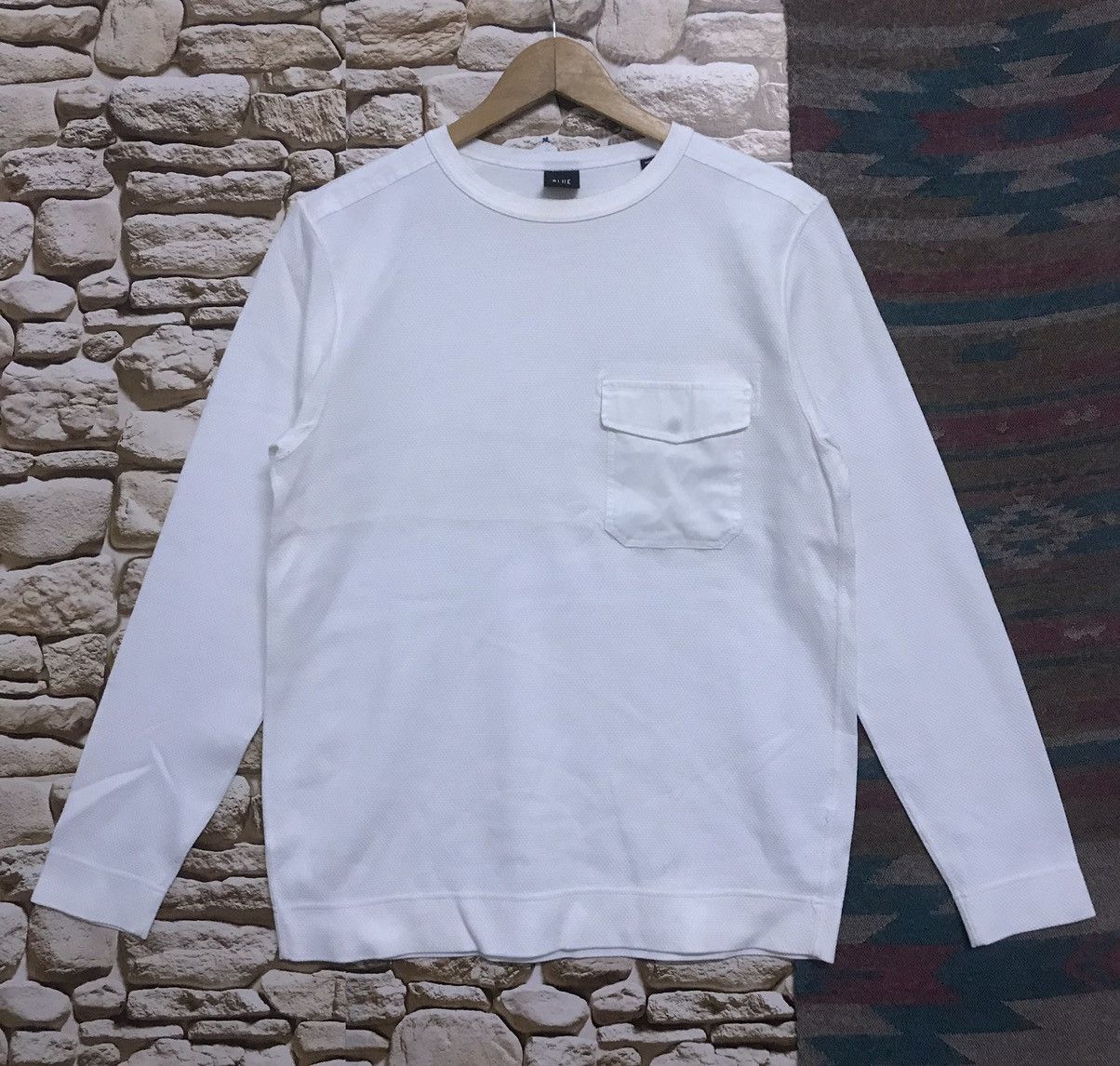 image of Tomorrowland Blue Work Longsleeve Shirt in White, Men's (Size Small)