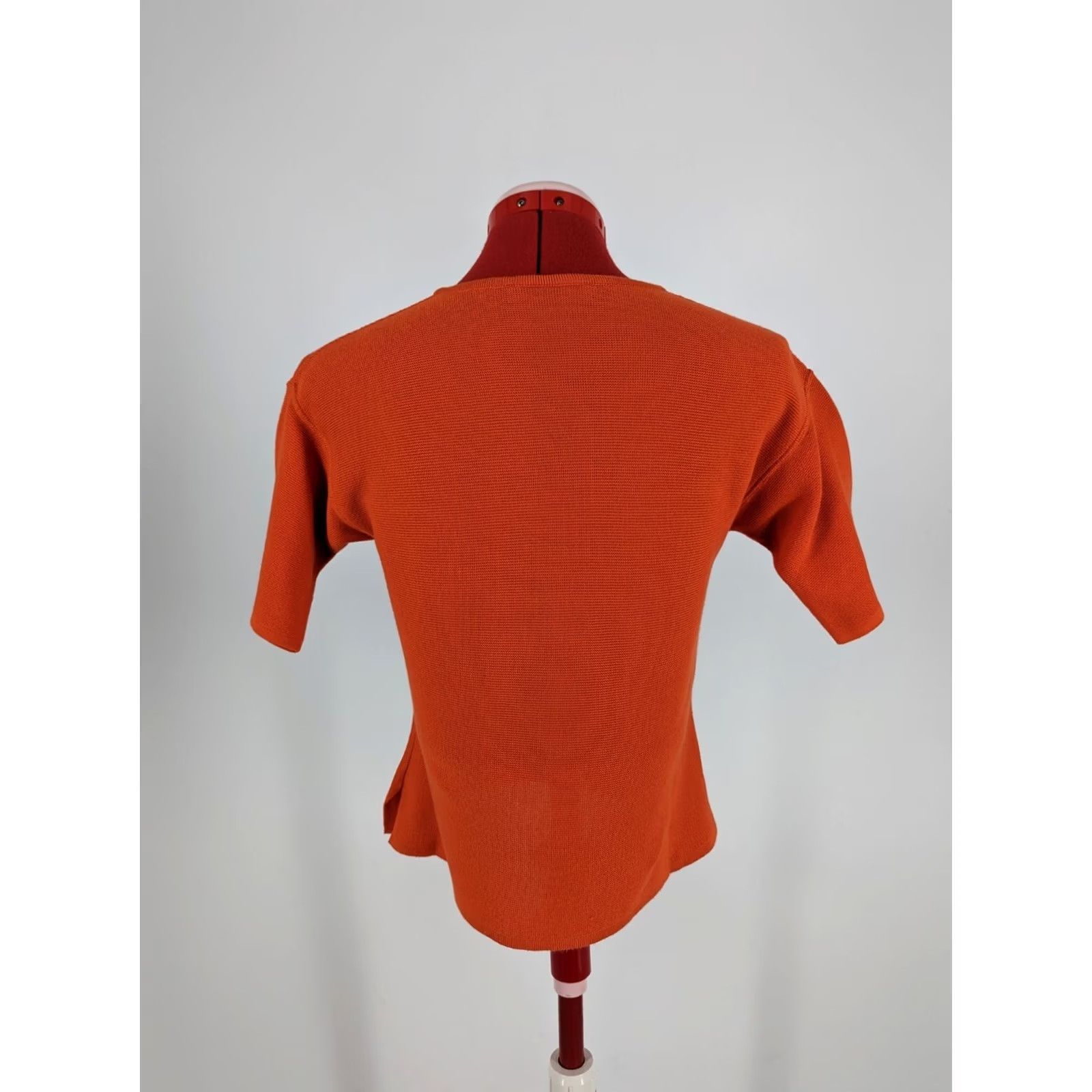 Yves Saint Laurent VINTAGE Yves Saint Laurent Rive Gauche 90s Shirt Blouse - Orange Red Knit Cotton SS Top Women 38 Size XS / US 0-2 / IT 36-38 - 3 Thumbnail