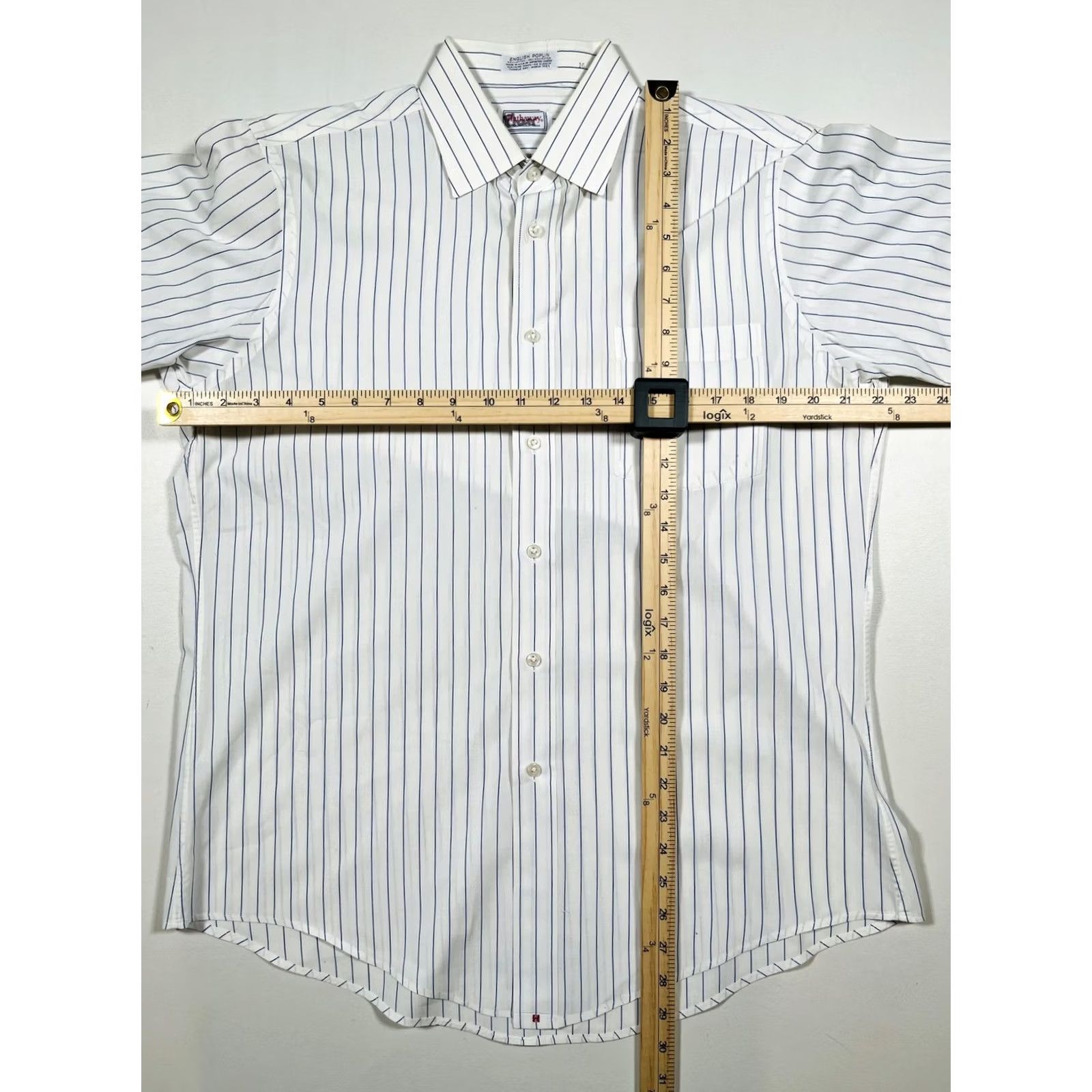 Vintage Hathaway Shirt Mens White Blue Stripe Short Sleeve English Poplin Made USA L Size US L / EU 52-54 / 3 - 5 Thumbnail