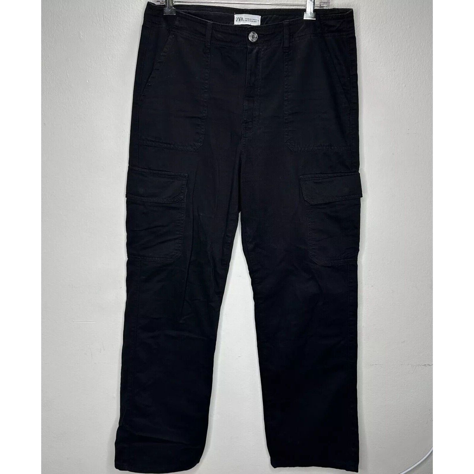 Zara Black Wide Leg Pocketed Utility Cargo Khaki Trouser Pants 8 Size 30" / US 8 / IT 44 - 1 Thumbnail