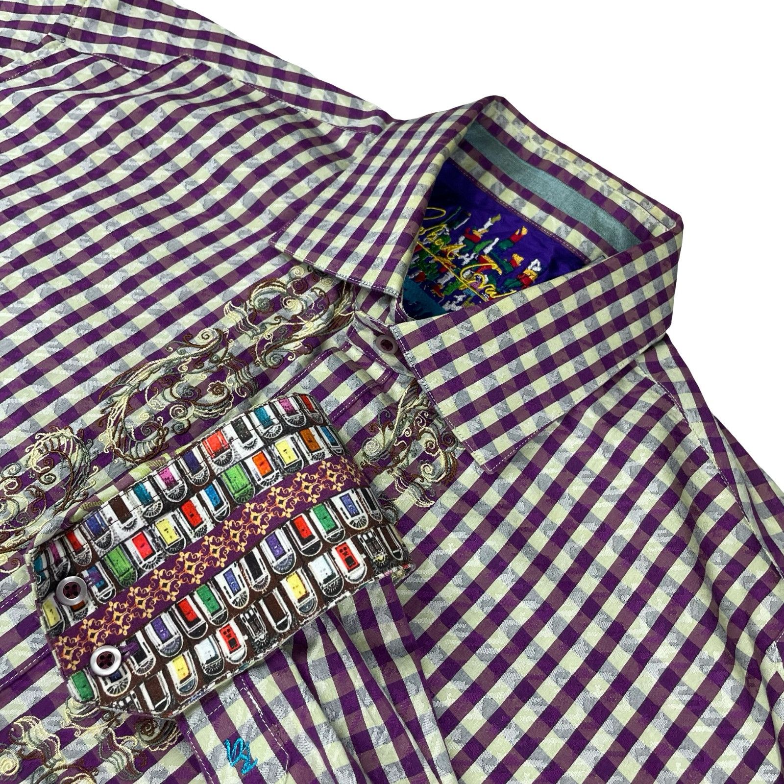 Robert Graham Robert Graham Men's Embroidered Flip Cuff Button Shirt Purpl Size US XL / EU 56 / 4 - 1 Thumbnail
