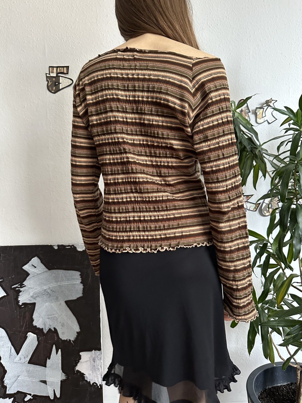 Beauty Beast × Japanese Brand Boho Crop Scrunchy Stripe Bell Sleeve Shouldered Top Size ONE SIZE - 5 Thumbnail