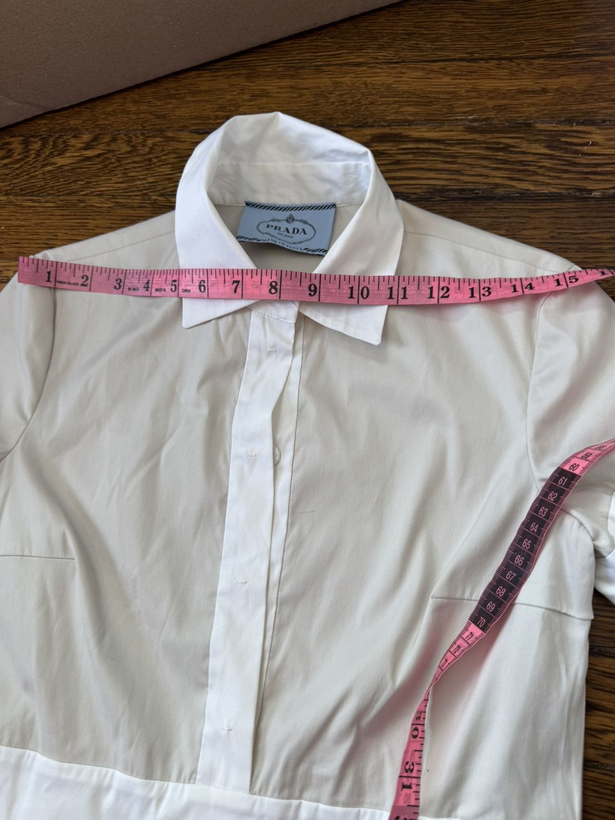 Prada beige white shirt buttons collared dress