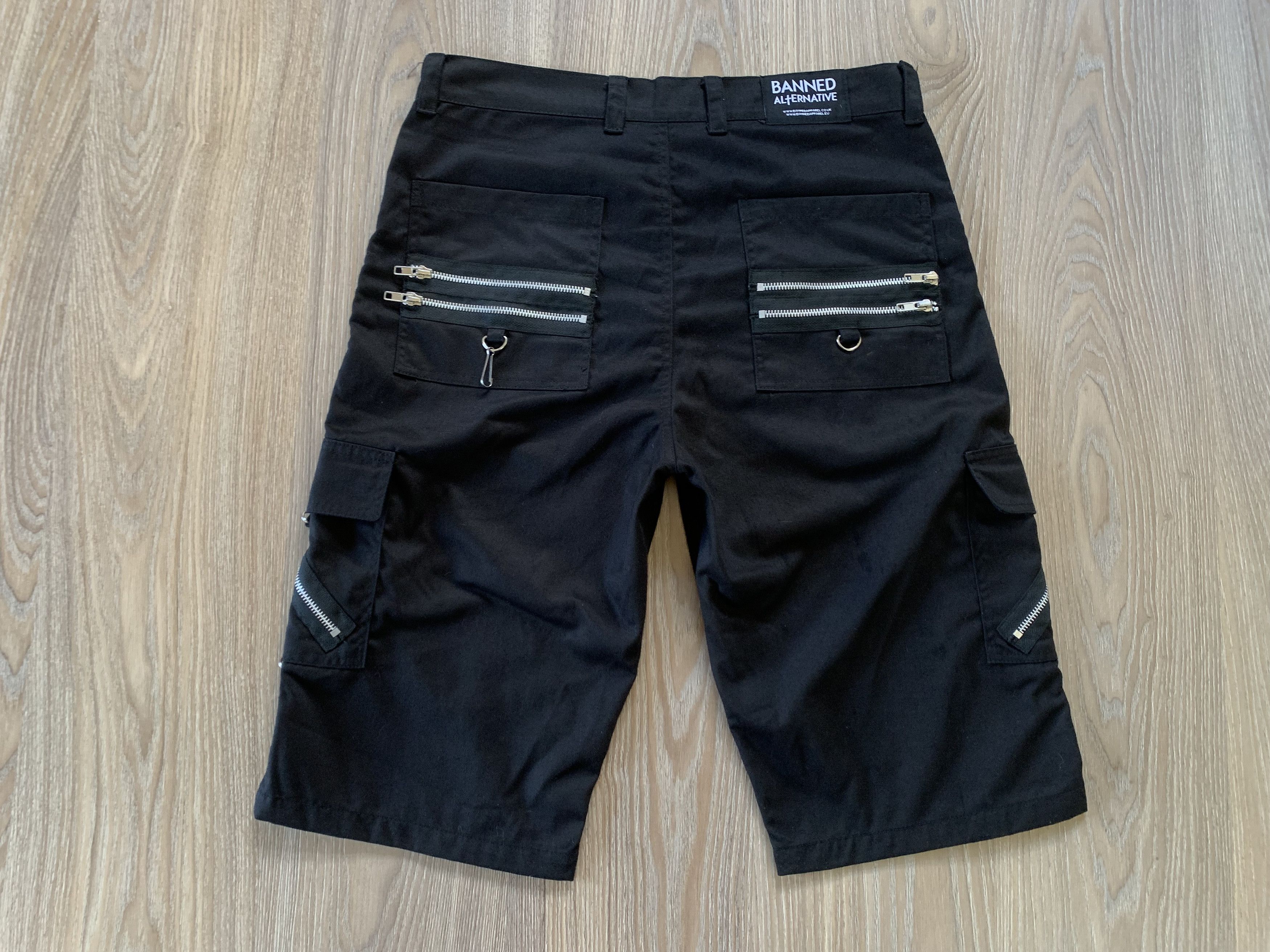 Denime Banned Alternative Black Multi Zip Denime Shorts Size 33" - 3 Thumbnail