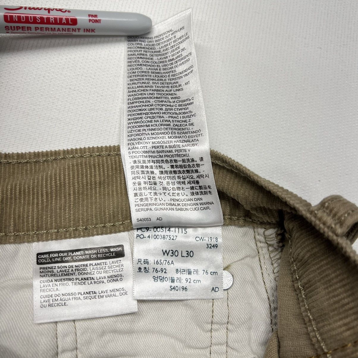 Levi's Levis 514 Corduroy Pants Beige Khaki Straight Fit Casual Size US 30 / EU 46 - 9 Thumbnail