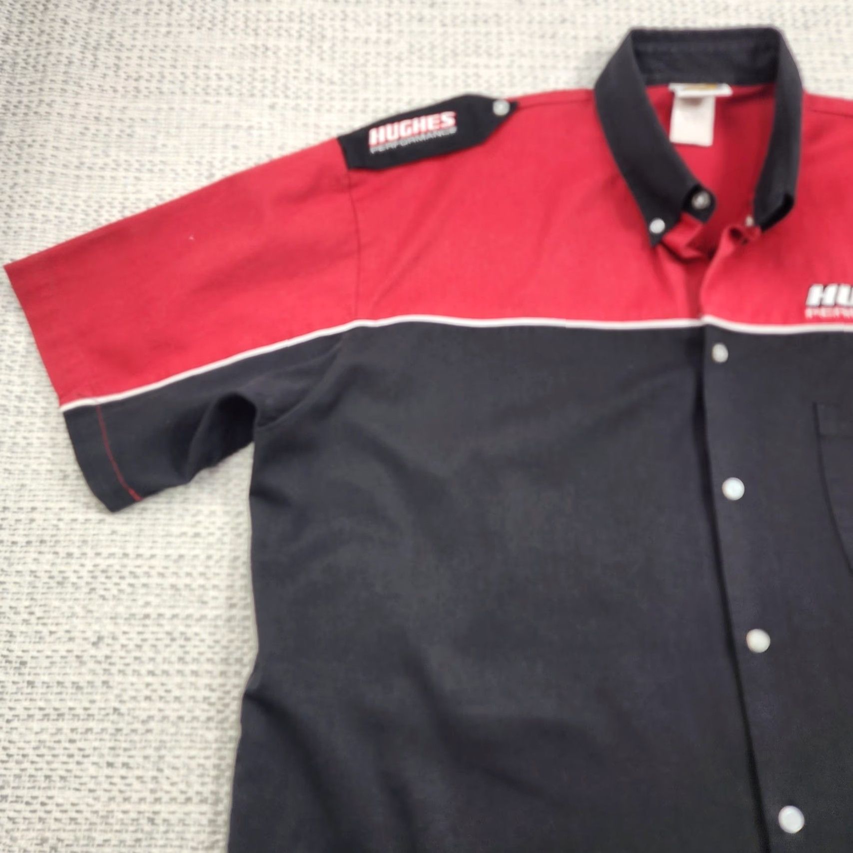 Vintage Hughes Performance Shirt Mens 2XL Red Black Snap Front Pit Crew Work Embroidered Size US XXL / EU 58 / 5 - 5 Thumbnail